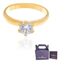 Comprar Anel Rommanel Solitário Pedra Zircônia Banhado A Ouro 512405