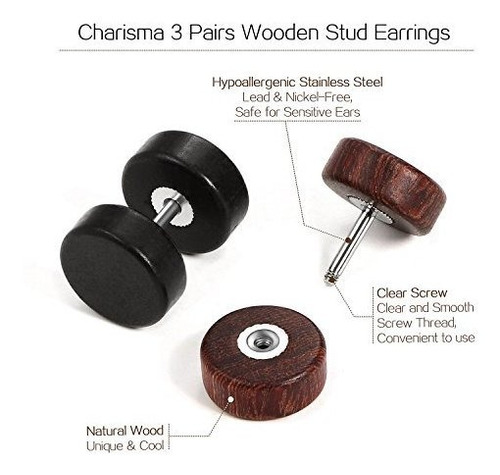 Carisma Aretes De Tuerca Estilo Tapones De Madera Para Hombr