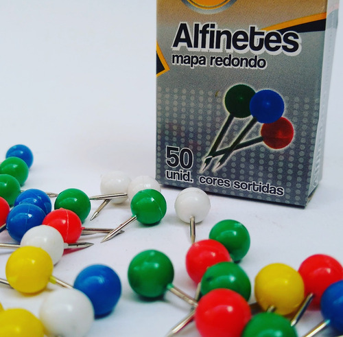Caixa 50 Alfinete Cabeça Colorida Para Mapas Quadro Cortiça