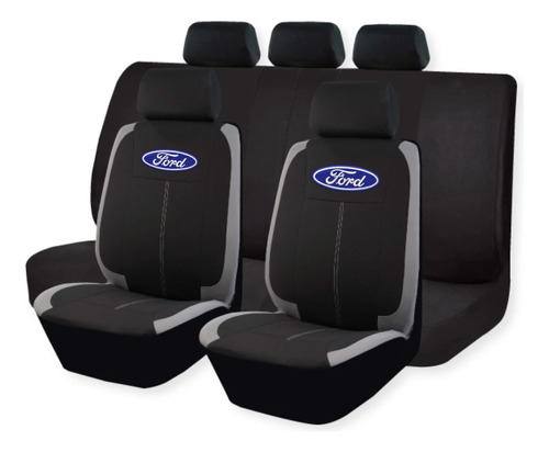 Cubreasiento Funda Tela Negro Gris Ford Logo Bordado Regalo