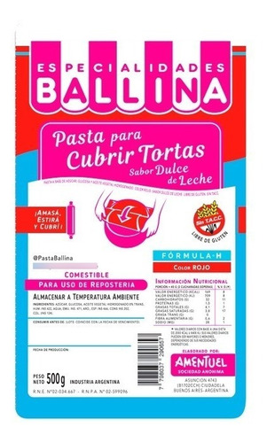 Pasta Ballina Formula H X 500 Gr. Cubrir Tortas V/colores