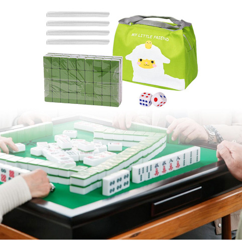 Juego De Mahjong De Viaje Portátil Con Bolsa, Juego Verde