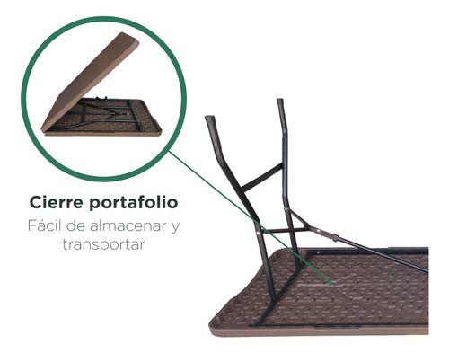 Mesa Plegable De Plástico Simil Ratan 180 Cm Color Café