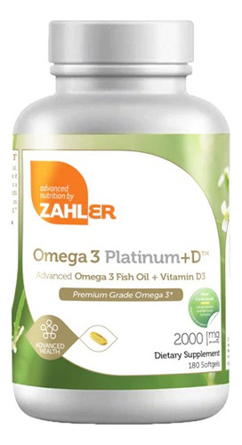 Zahler Omega 3 Platinum + Vitamina D3 2000mg 180softgels Sabor Sin Sabor