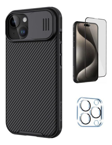 Para iPhone 15 - Case Funda Nillkin Camshield + Vidrios