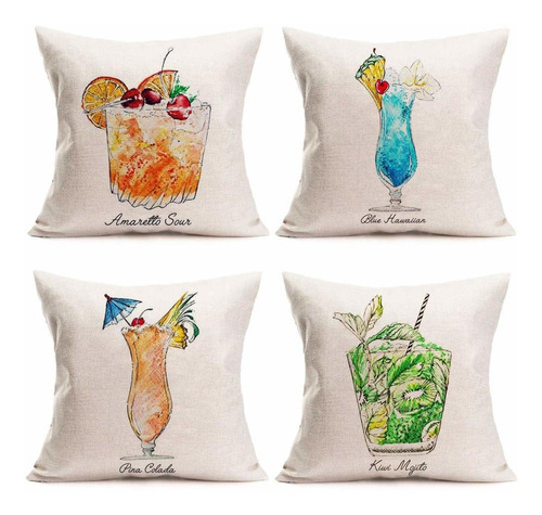 Summer Time Throw Pillow Cases Juego De 4 Fundas De Coj...