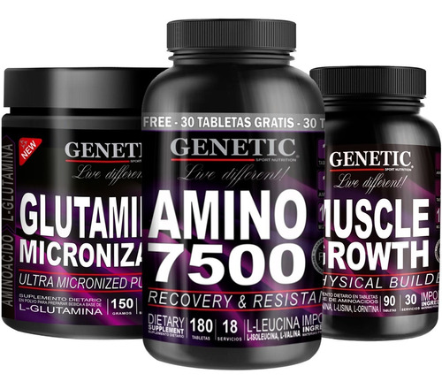 Combo 9 Aminoacidos Glutamina Muscle Max Amino 7500 Genetic