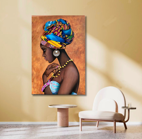 Cuadro Decorativo Moderno Mujer Afro Americana Frutas 90x60