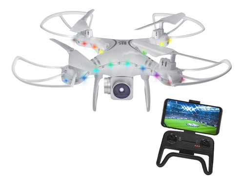 Drone Quacoptero Wifi Camara Transmite Vivo Celular Luz Led