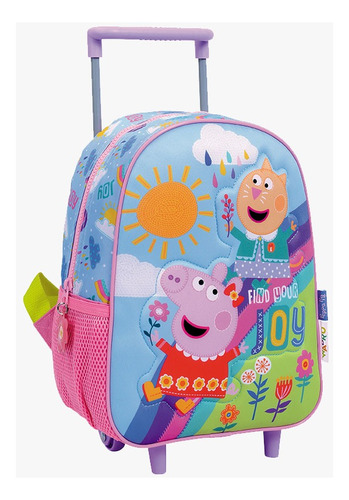 Mochila Peppa Pig 30 Cm C/carro. Footy - Giro Didáctico Color Rosa Y Lila Diseño De La Tela Liso