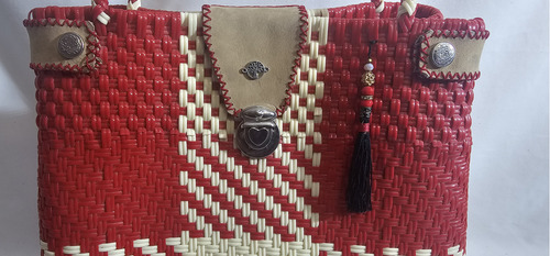 Bolsa Bolsa De Mano Tote Bag Color Rojo Y Beige