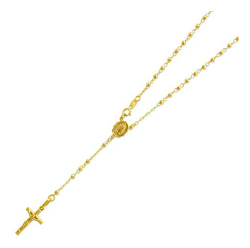 Collar Cruzado De Oro Amarillo 14k Con Rosario - Doble Acent