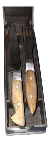 Cuchillo Y Tenedor Artesanal Para Asado En Estuche 25x7x5cm