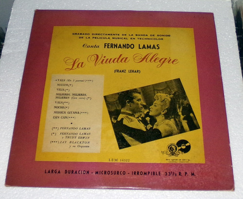 Fernando Lamas La Viuda Alegre Lp 10'' Argentino / Kktus