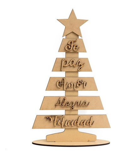 Arbol De Navidad Con Frases Y Base - Fibrofacil 40cm Altura