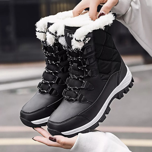 Botas Femininas De Neve Com Forro De Pelúcia, À Prova D'água