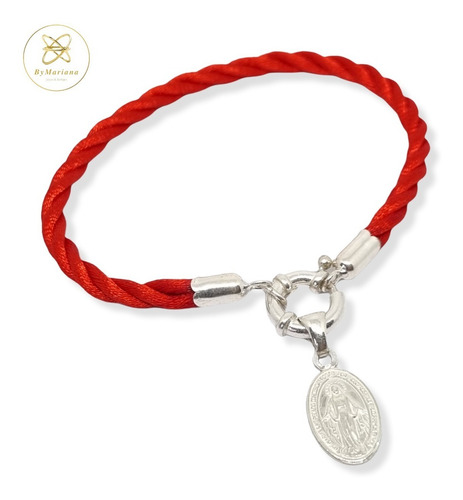Pulsera Plata Hilo Seda Rojo Dije Medalla Milagrosa Marinero