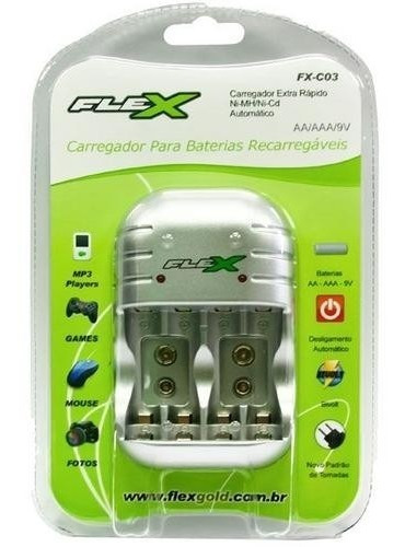 Carregador Rápido Pilhas Aa - Aaa E Bateria 9v Flexgold