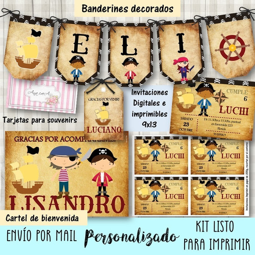 Kit Imprimible Piratas Mod.1 Cumpleaños Pirata Niño