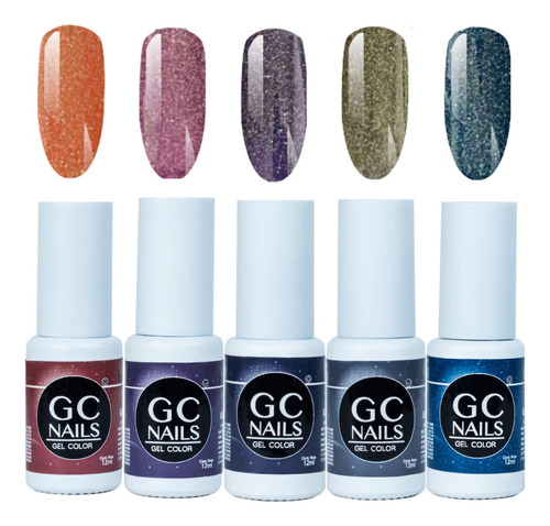 Gel Fotosensible Para Uñas Gc Nails Flash Galaxy, 5pzs Color Galaxy 01-05