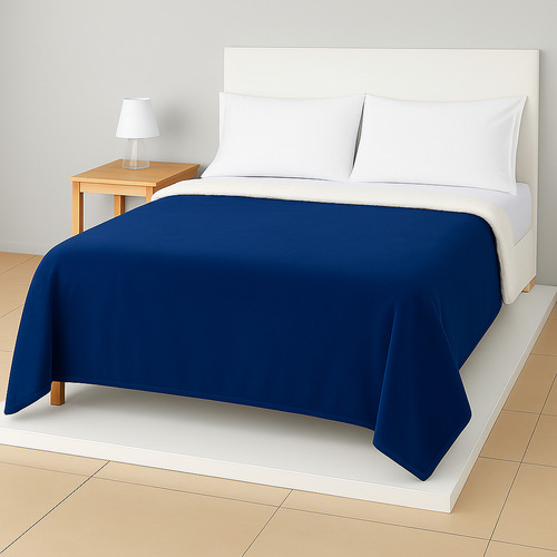 Frazada Manta Corderito Plush 2 1/2 Plazas Abrigada Termica Azul Marino Liso