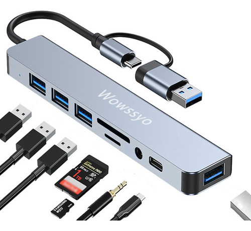 Adaptador Usb C Hub Tipo C, 8 En 1, Multipuerto, Usb 3.0, Sd