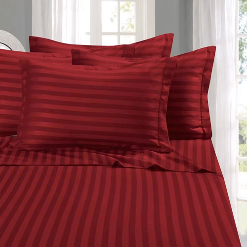 Sabanas Premium Dobby Cama 1 1/2 Plaza Extra Suave Bordó Liso Dobby Rayas
