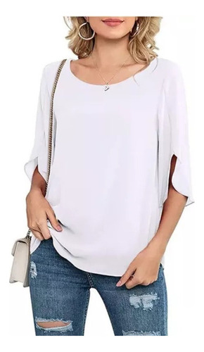 Blusa De Gasa Holgada De Manga 3/4 Casual Para Mujer