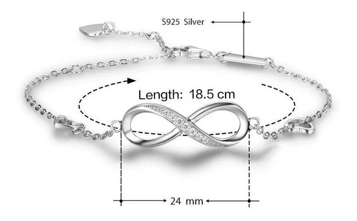 Imagen 2 de 7 de Pulsera Plata 925 Símbolo Amor Infinito En Estuche