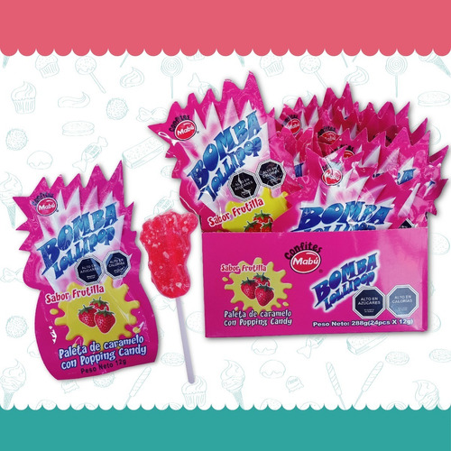 Caramelo Bomba Lollipop Con Popping Candy X24 Unidades, Mabu