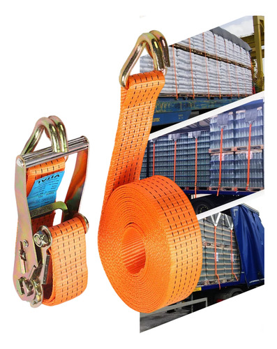 Cinta Catraca Amarração Caminhão Carga 2 Ton 50mm 9 Metros Cor Laranja