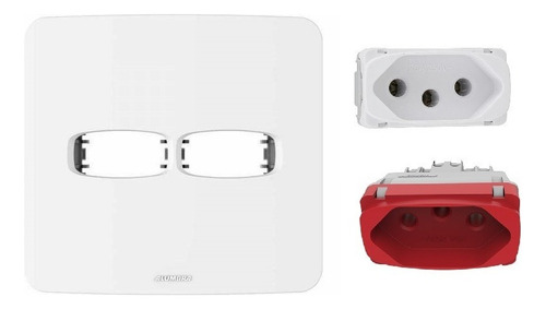 Conjunto 4x4 2 Tomadas 20a 1 Branca+1 Vermelha Gracia Maxx Cor Branco