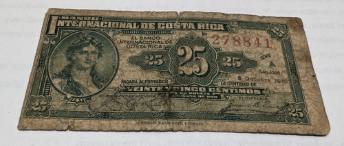 Billete Costa Rica 25 Centimos 1918