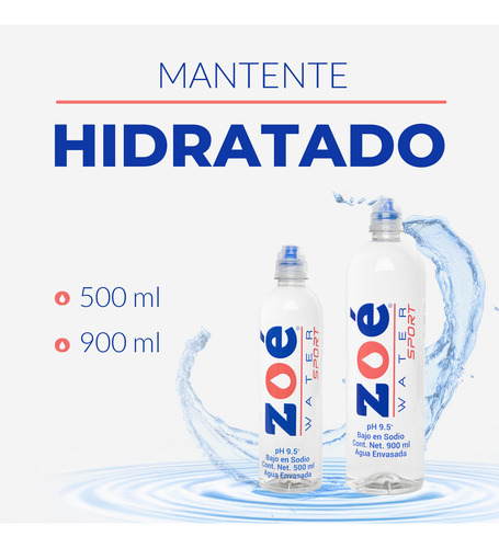 Agua Alcalina Zoé Water Sport, 900ml - Caja Con 12 Botellas