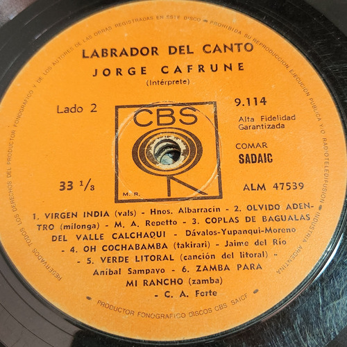 Sin Tapa Disco Jorge Cafrune Labrador Del Canto F0