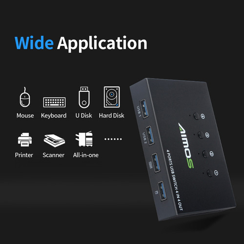 Aimos Am-404k Impresora Compartir Conmutador Usb 4 Puertos T