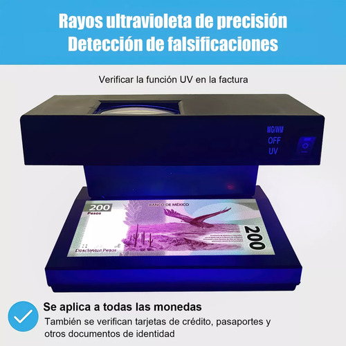 Detector De Billetes Falsos Con Lupa Y Regla 3x Led Y Uv