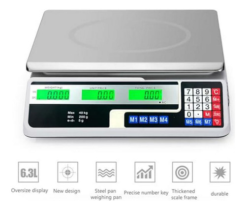Báscula Comercial Digital 40 Kg Recargable Tecla Tara Picool