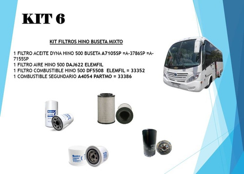 Kit Filtros Aceite Aire Combustible Hino 500 Buseta