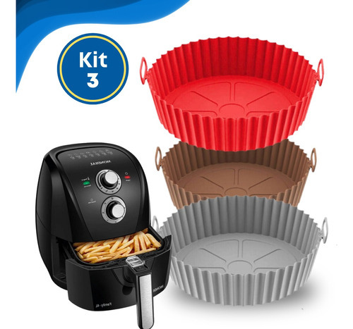 3 Forro Air Fryer De Silicone Reutilizável Antiaderente Lava