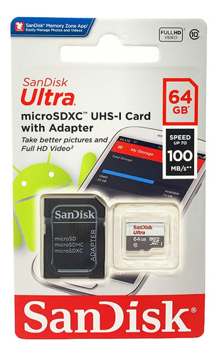 Tarjeta De Memoria Sandisk Microsdxc Ultra 64gb Clase 10