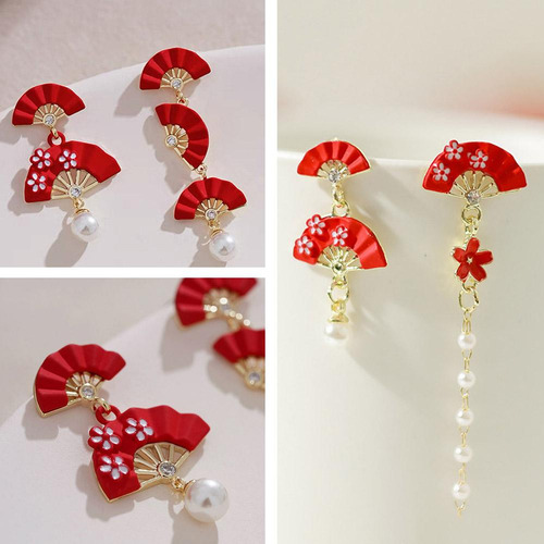 1 Par De Pendientes De Novia En Forma De Abanico De Estilo C