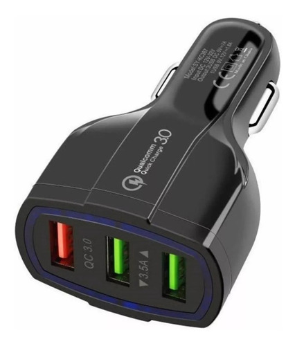 Cargador Auto Triple Usb 12v-24v Carga Rápida 3.0 Negro