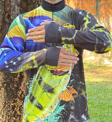 Camisa Esportiva Gola Com Ziper Manga Luva Ordem E Progresso