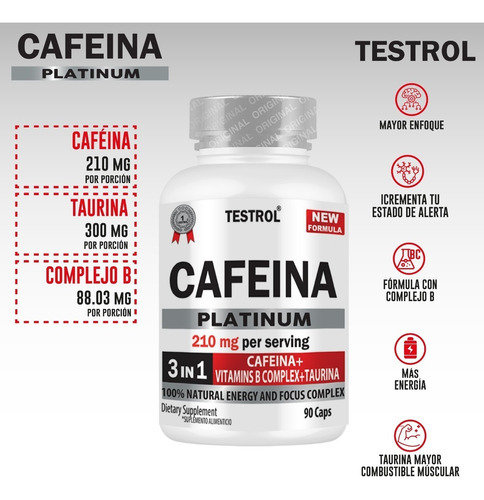 Combo Testrol Platinum 4en1 + Cafeína Platinum / 90 Caps C/u Sabor Sin Sabor