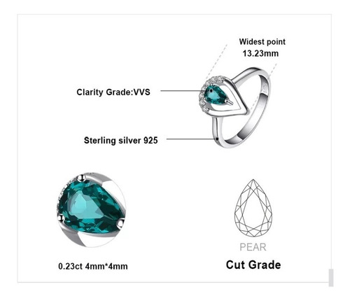 Imagen 4 de 8 de Anillo Mujer Compromiso Esmeralda Y Circones En Plata 925