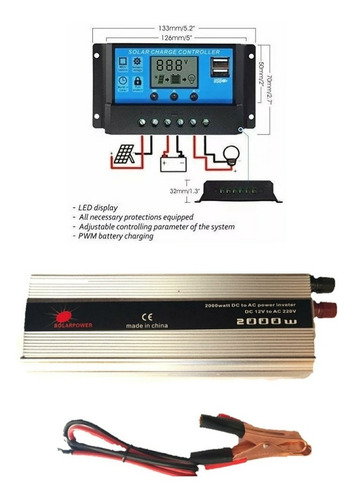 Imagen 1 de 8 de Convertidor Inversor 12v 220v 2000w Con Regulador 30 Amperes