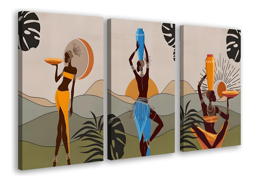 Trio Quadros Mulheres Africanas Cultura Decoração Luxo Sala