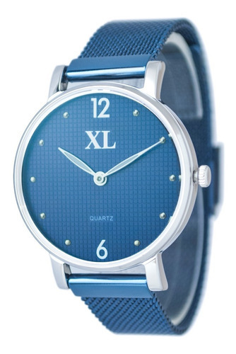 Reloj Xl Extra Large Moda Metal Dama Xl759 Azul Plateado