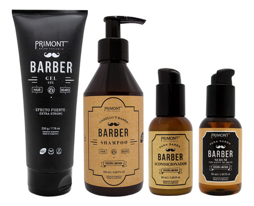 Kit Primont Barber Pelo Barba Shampoo + Acond + Serum + Gel